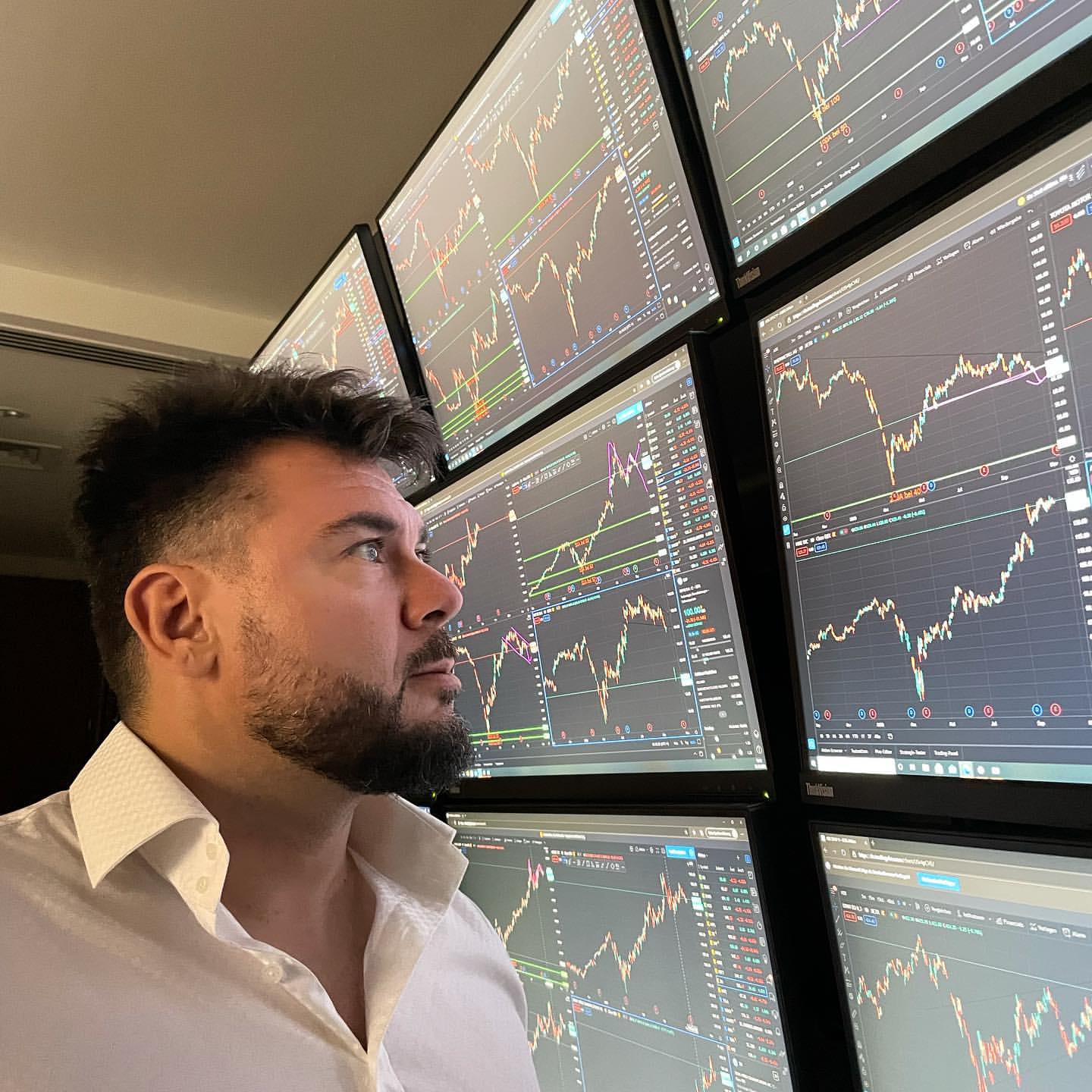 Lucas Andersen at work in the trading office